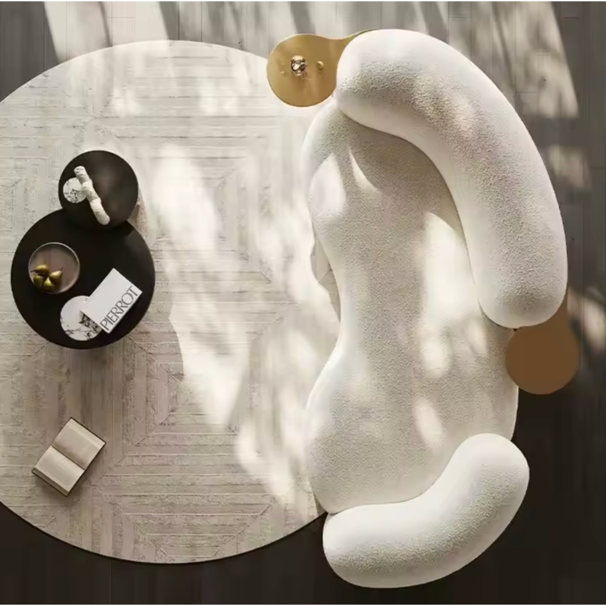 Atelier Lune Celestia 86-Inch Bouclé Conversation Sofa with Brass Trays