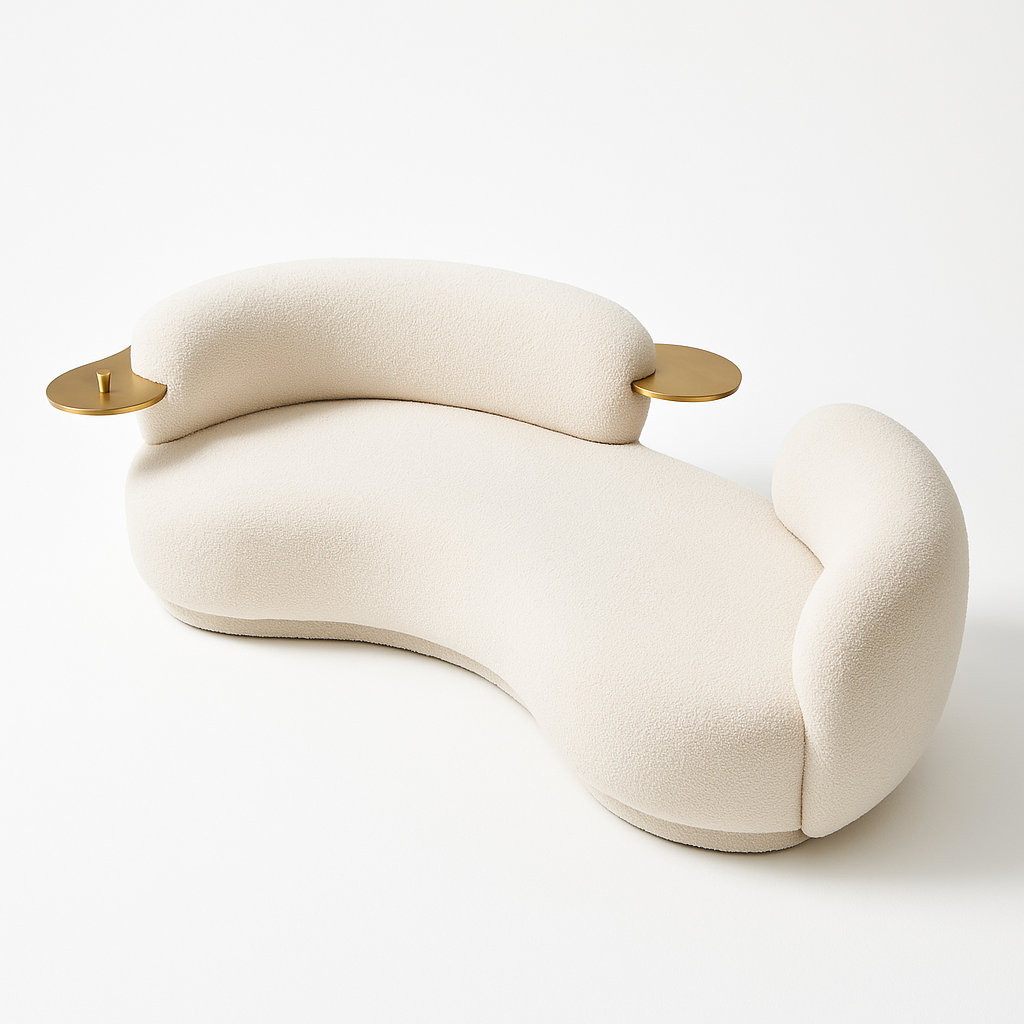 Atelier Lune Celestia 86-Inch Bouclé Conversation Sofa with Brass Trays