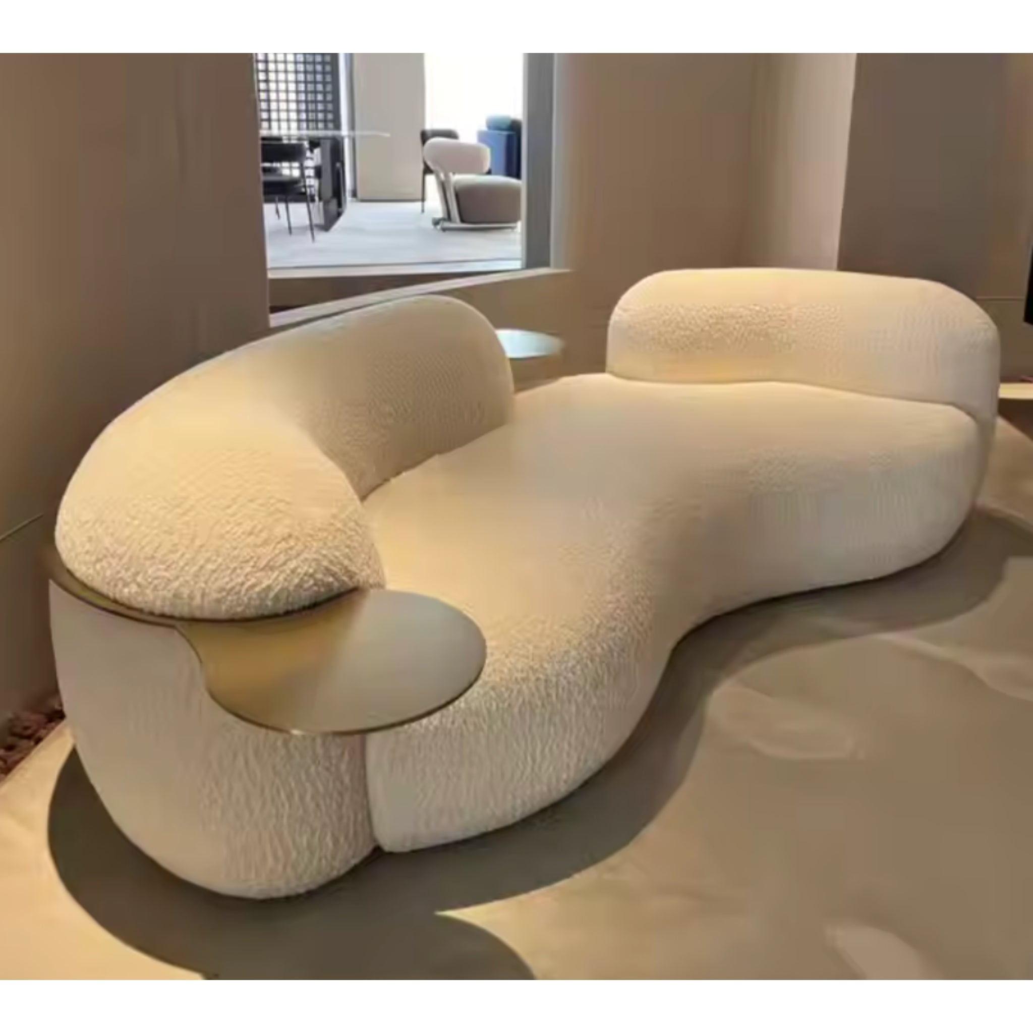 Atelier Lune Celestia 86-Inch Bouclé Conversation Sofa with Brass Trays