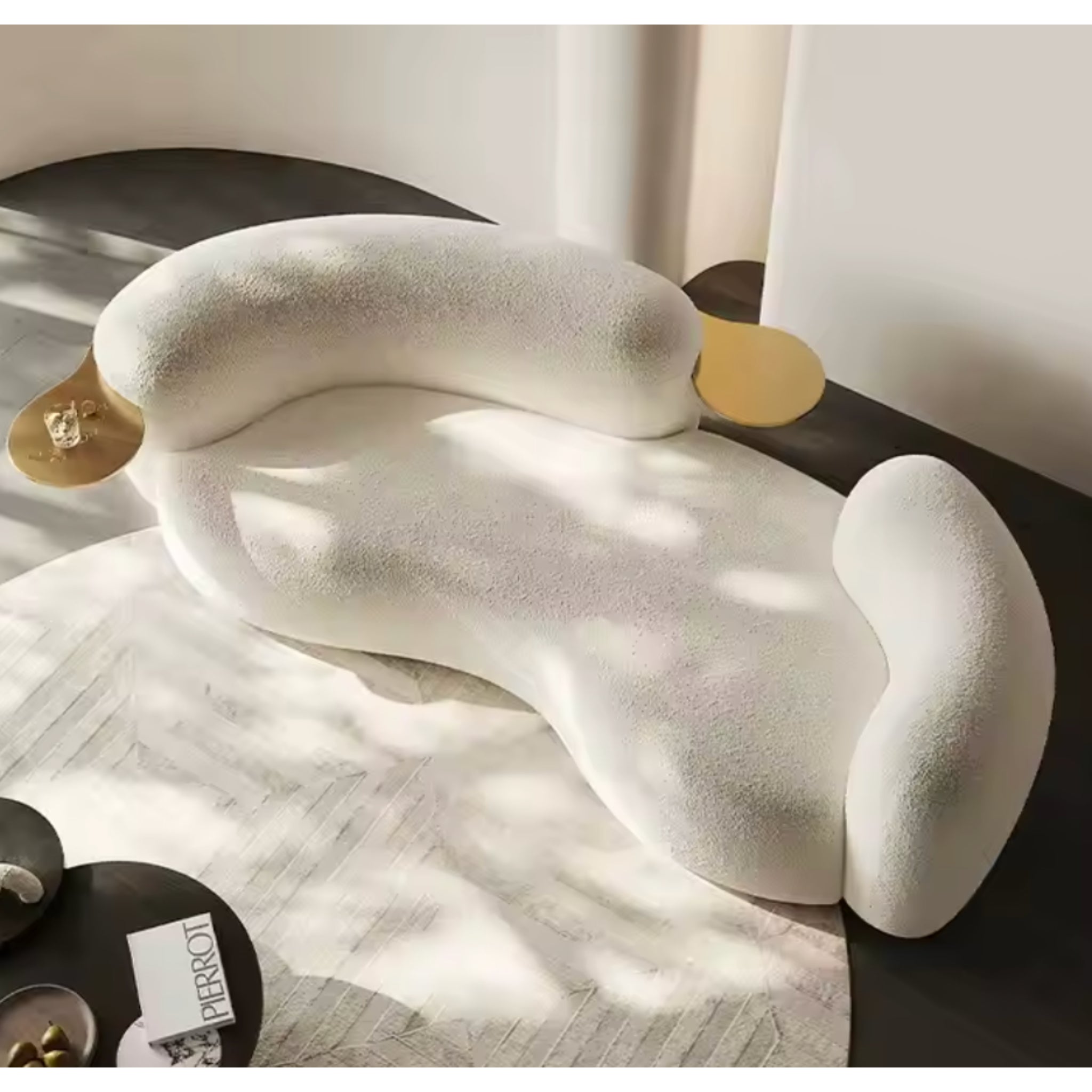 Atelier Lune Celestia 86-Inch Bouclé Conversation Sofa with Brass Trays